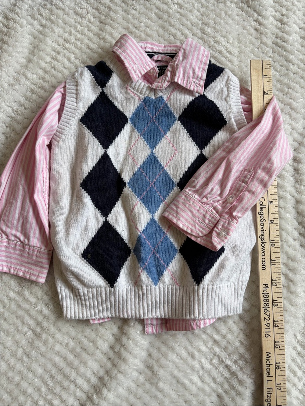 Baby/Toddler Argyle Sweater Vest with Pink Striped Shirt Layered Look